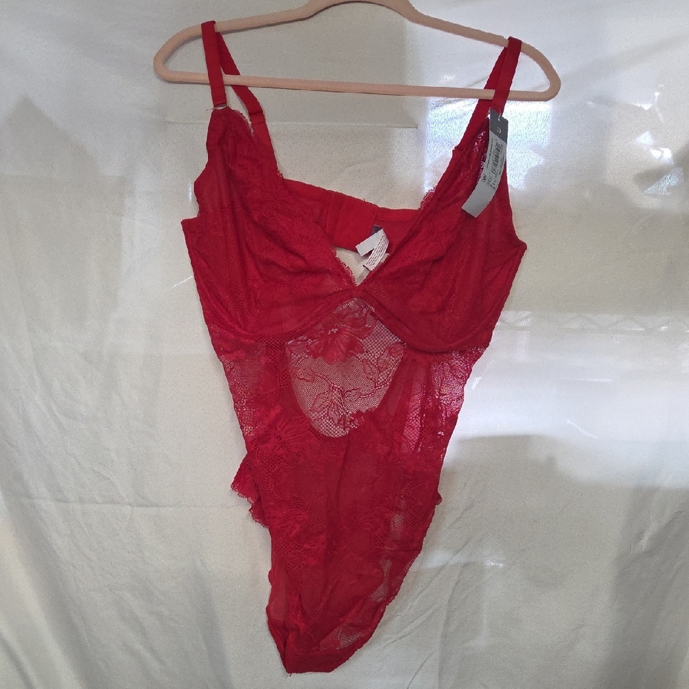 Adore Me Red Lace Bra Bodysuit Teddy 3X